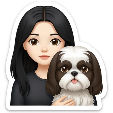 Girl with black long hair and shih tzu  sticker