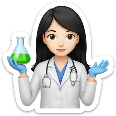 medica con guantes  y mascallilas e insumos lavoratorio pelo negro largo triguella sticker