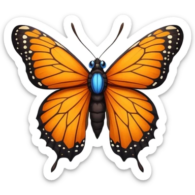 moth with blue eyes mornach butterfly wings orange and yellow with godzilla eyes on the top of the wings brown tail black Moth Insect Arms and legs sticker
