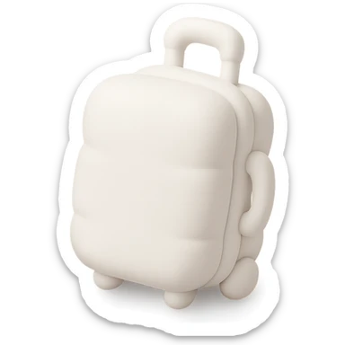 white suitcase on wheels, mochi style, angled view, soft shadows and highlights, pure white color, transparent background, no decoration sticker