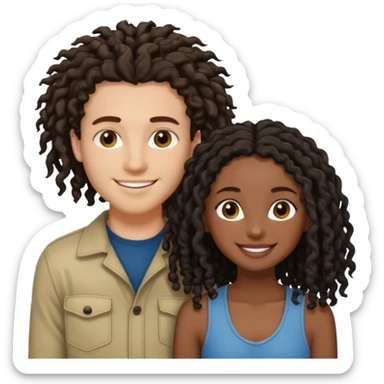 Creamy white boyfriend with medium curly dark brown hair with a dark black girlfriend with shoulder length thin curly dreadlocks sticker