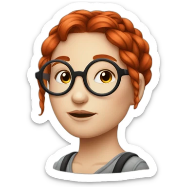 Redhead emo Artist painter girl with one plait and very large round circular glasses sticker