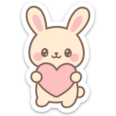 adorable beige bunny holding a heart, coquette style, kawaii sticker