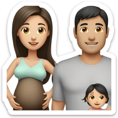 dad with black hair, pregnant mum with long brown hair, baby girl with light brown hair sticker