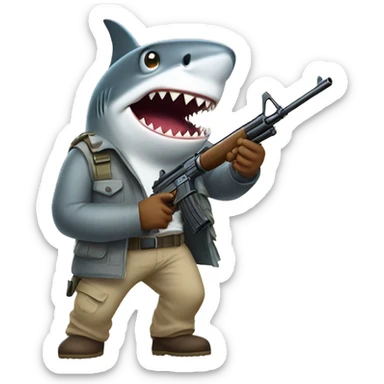 Shark with khakis and a gun sticker
