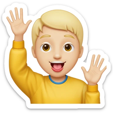 face with tongue out, hands raised to the side, silly and fun emoji sticker