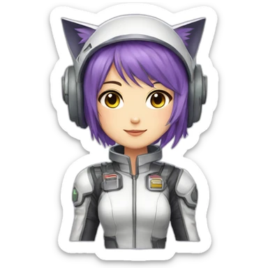 Jean Faymas Jets Anime mech pilot girl with short straight purple hair white pilot suit and short metal cat ears sticker