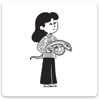 a girl with a snake sticker