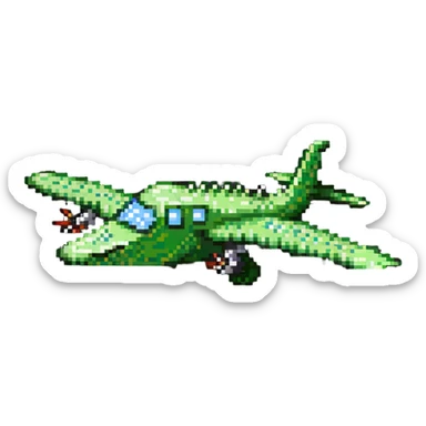 cartoon crocodile-airplane hybrid, side view, with propeller nose sticker
