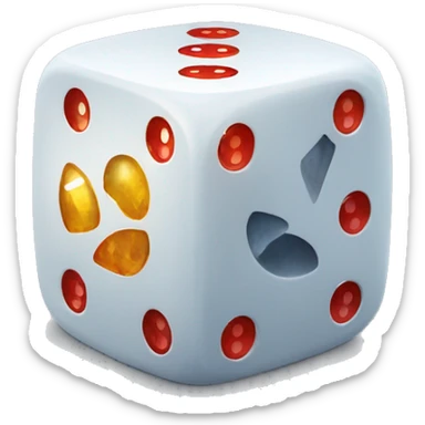 A d4 dice with a halo sticker