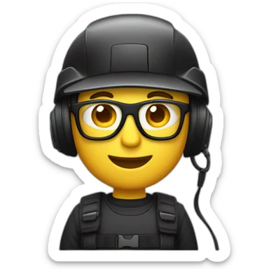 personnage avec casque anti bruit et lunette de tir et casquette noire sticker