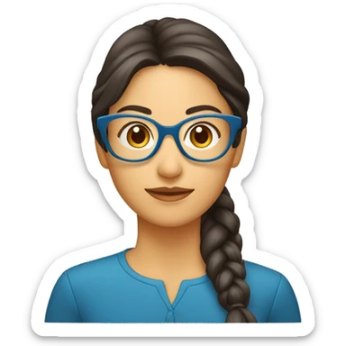 Mujer con gafas, lunar en en cachete izquierdo, gafas azules, con coleta, morena y bata de nutricionista  sticker