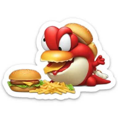 red Yoshi eating burger sticker