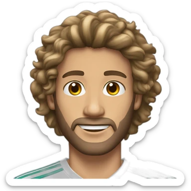 Fais un jeune homme au long cheveux boucle sans barbe avec un emoji du maillot du real madrid sticker