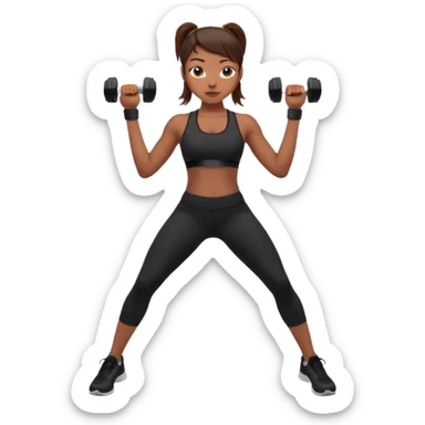 beautiful girl with brown hairs in sport wear in her hands is dumbbells sticker