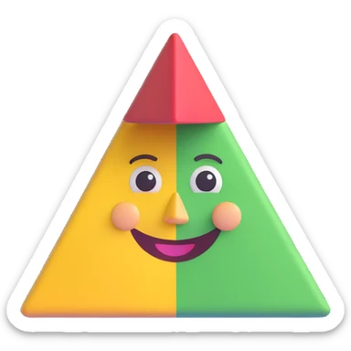 A magical isosceles triangle that is smiling and saluting with a cap sticker