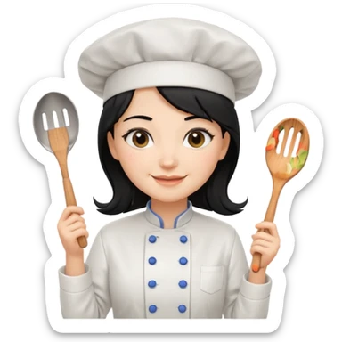 조리도구 든 대사관하얀 검정머리 여자요리사 sticker