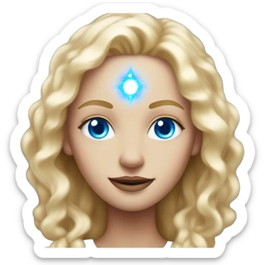 magical diva with thin pink andromedan face long blonde hair and blue eyes glowing third eye sticker