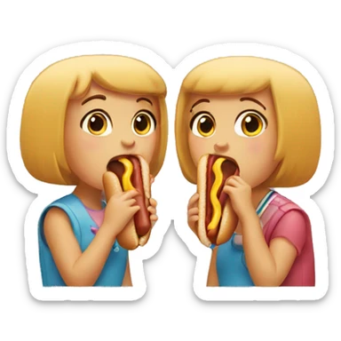 2 girls eating a hot dog sticker