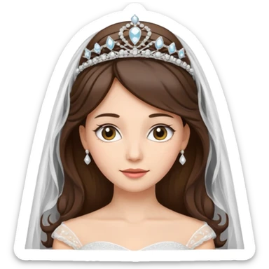 bride veil, brunette hair and tiara,  sticker