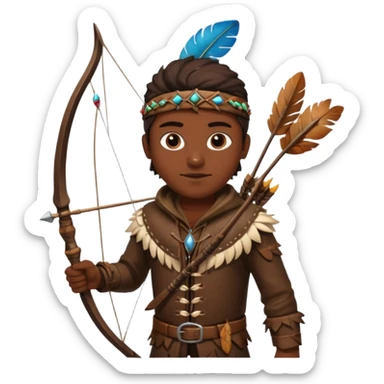 The classic hunter figure carrying a bow and arrow, dressed in brown with decorations made of feathers or bone teeth sticker