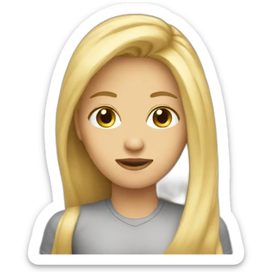 Someone coding blond long hair and can see screen sticker