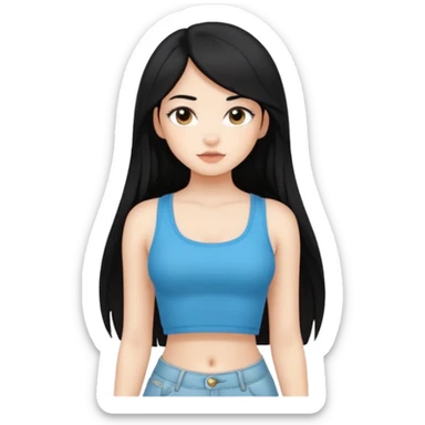 a black hair cute girl with white skin and Extreme Plung Crop Top, Long hair sticker