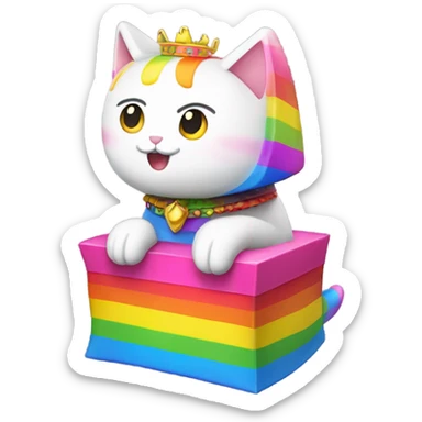 Nyan Cat King Full body  with rainbow box covering it’s whole back sticker