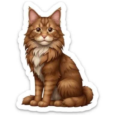 A high-resolution photo-realistic digital illustration of a brown maine coon cat, full body noble maine coon sitting sticker