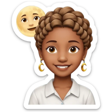 a brown skin ten year old girl with short twists  and moon earrings sticker