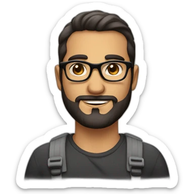 Hombre de 30 años con gafas y barba abierta con cabello negro y ojos color cafe con un gesto de asombro sticker