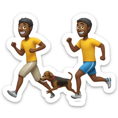 Happy man running a sprint on holidays and walking his dog at the same time sticker