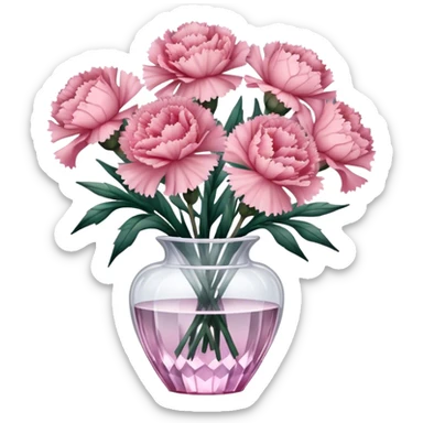 Bouquet of dusty pink Carnation flowers in crystal vase sticker
