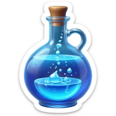 glowing blue neon magic potion, in a round glass bottle, tilted slightly sticker