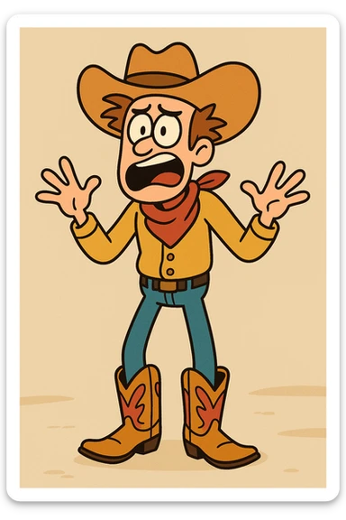 cartoon style cowboy boots, bright colors, exaggerated features, front view sticker