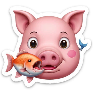 Pig eating fish sticker