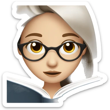 A pale girl with grey eyes and long brown hair reading a book  sticker
