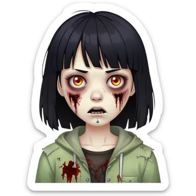 zombie girl with black hair and bangs sticker
