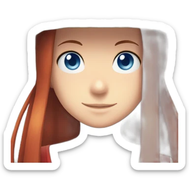 Blue eyes female luffy hat long red straight hair sticker