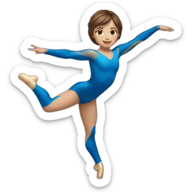 a gymnast with brown hair and brown eyes in a blue leotard doing a split sticker