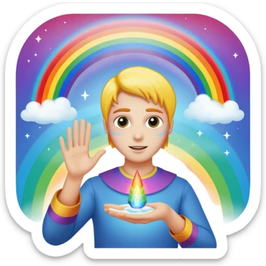 person conjuring rainbow arc sticker