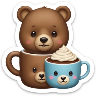 Morning cute bear with cappuccino teddy mug Pyrex mug and chocolate slice cake sticker