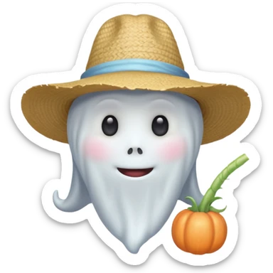 cute ghost farmer portrait, head and shoulders only, straw hat, round friendly face, soft pastel glow, harmless spirit vibe, 3D cartoon, mobile game icon style, clean background, no text, no watermark
 
 sticker