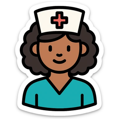 color outline icon of a Latina nurse with curly hair, nurse cap sticker