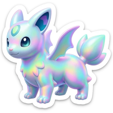 Colorful scaly flurry iridescent shiny bioluminescent translucent luminescent neon pastel bright pale Latias-Sergal-Vernid-Silvally-Renamon-Zeraora-Bastet-Fakémon-hybrid-fusion-creature, full body sticker