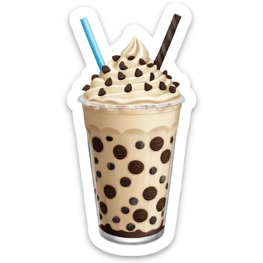 Vaso de vidrio con Frappé de galleta oreo y agregar un popote sticker