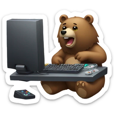 Bear playing gaming pc sticker