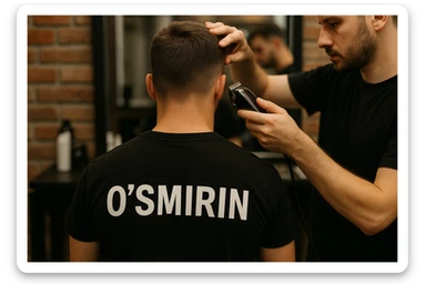 o'smirin bola qora futbolkada sartaroshxonada soch olayapti yuzi ko'rinmasin sticker