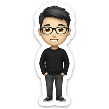 cute handsome korean man with black glasses and black sweater holding a camera sticker