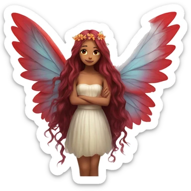 big wings, flower, Beautiful, fairy, red, long hair sticker